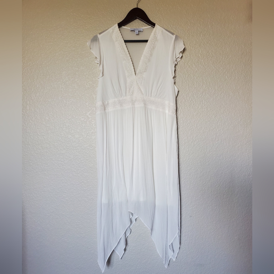 Libby Edleman Ivory White Flutter Sleeve Above Knee Dress Women's Size X-Large